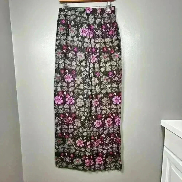 ZARA Lightweight Crepey Semi Sheer Wide Leg Ibiza Floral Pants Women Medium - Picture 8 of 10